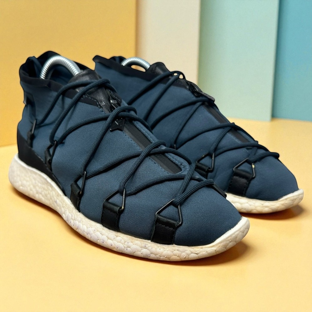 Y-3 Yohji Yamamoto Navy Blue Mid Top Zip Lace Up Sneakers Shoes Women Size‎ 6.5